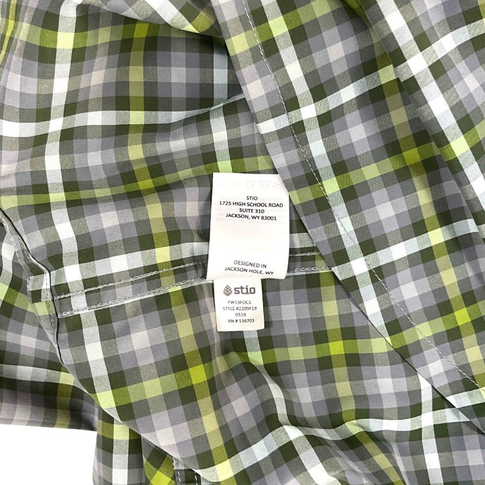 Stio Eddy Tech Shirt Mens Medium Green Plaid Long Sleeve Pearl Snap UPF 50+ - Picture 9 of 13